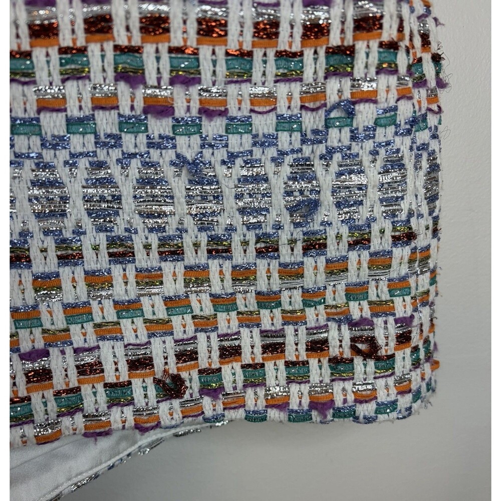 RAMY BROOK Bentley Multicolor Metallic Tweed Shorts 8 High Rise  Fringe Side Zip - Picture 16 of 16